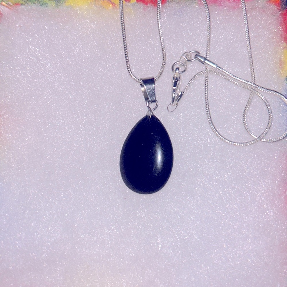 Natural Black Onyx Sterling Silver 18” Nec…